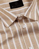 Vertical Strips Cream Bege Colur Men Shirts