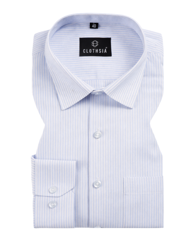 Cotton Small Stripe White With Blue Men Shirt