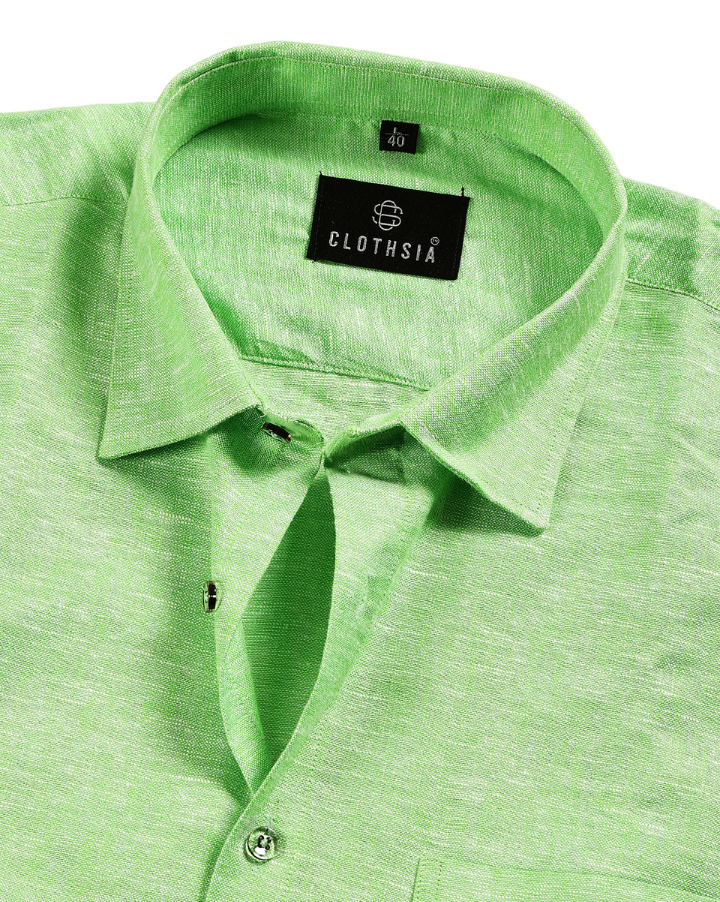 Classic Linen Parrot Green Men Shirt