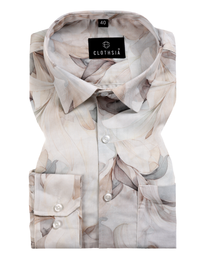 Giza Cotton Flower Print Ivory Mix Colour Men Shirt