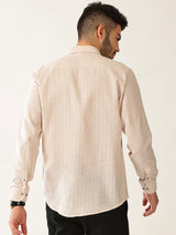 Linen Cotton Formal Stripe Peach Colour Men’s Shirt