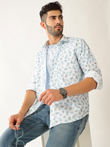 Linen Print White With Rama Green Colour