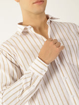 Vertical Stripe White With Beige Colour Men’s Shirt