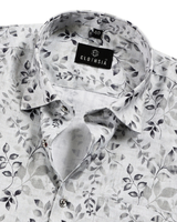 Giza Cotton Leaf Print White With Black Men Shirt