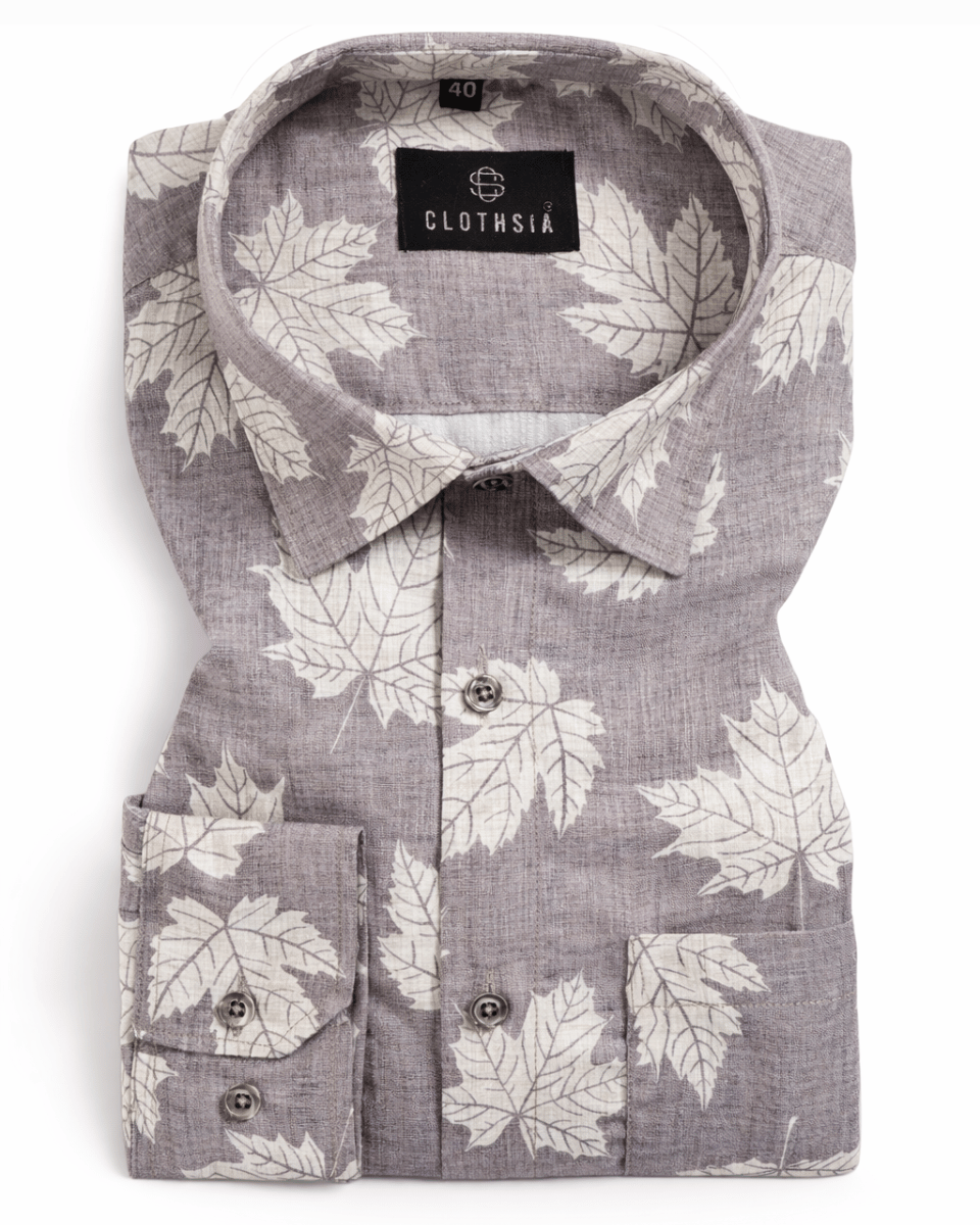 Botnical Leaf Print Light wine Colur Men Shirts