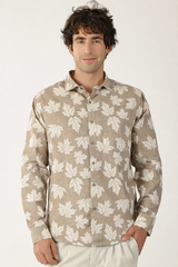 Botanical Leaf Print Cream With Fawn Colour Men’s Shirt