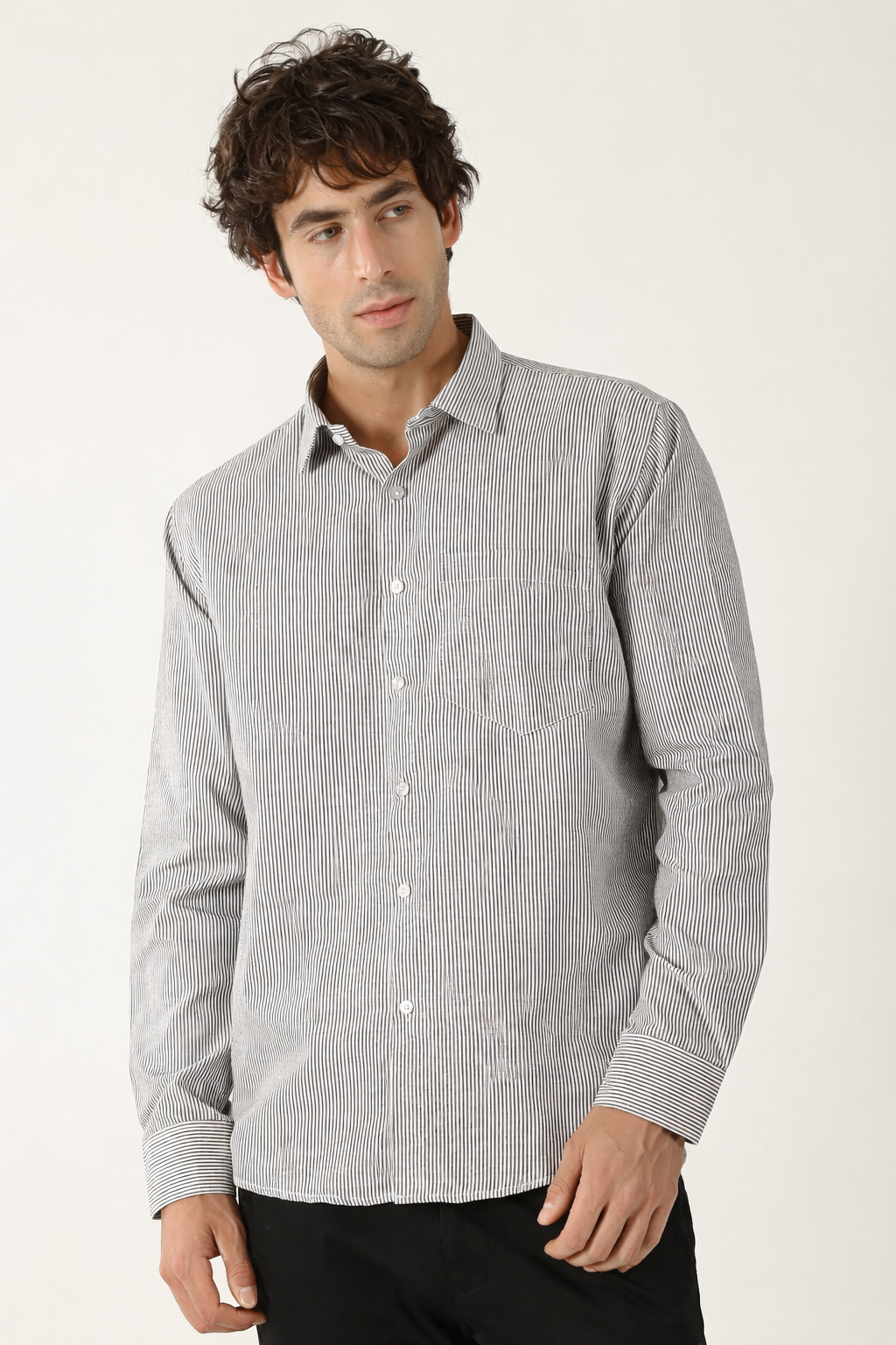Cotton Small Stripe Brown With White Men’s Shirt
