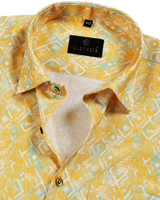 Giza Cotton Print Yellow & Sky Blue Mix Men Shirts