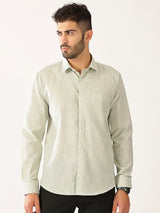 Linen Vertical Small Stripe Green With White Men’s Shirt