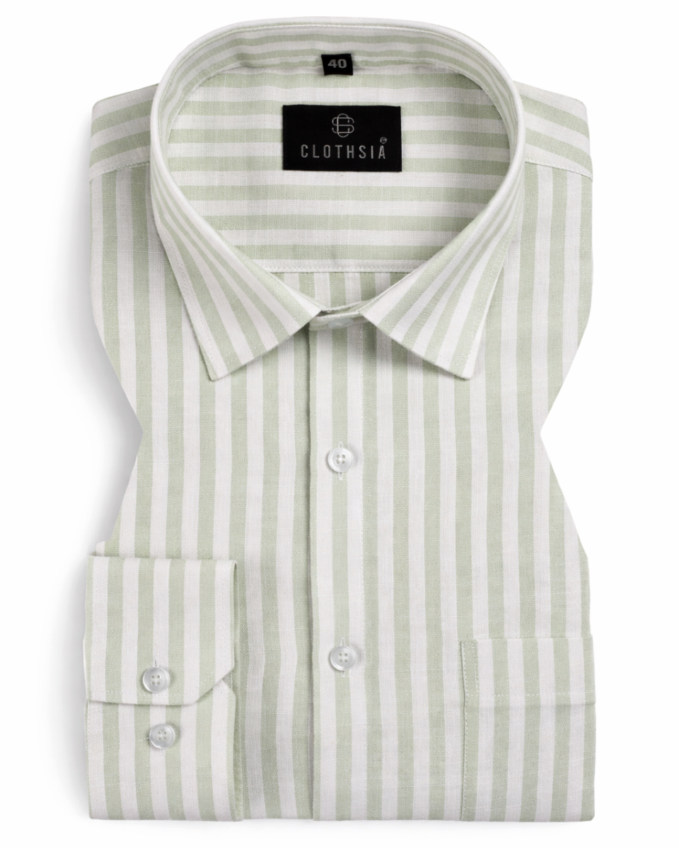 White with Pastel Green Stripe Men Shirts