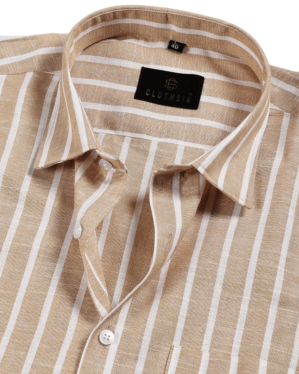 Vertical Strips Cream Bege Colur Men Shirts
