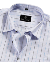 Casual Stripe Cotton Shirt Sky With Black Men Shirt