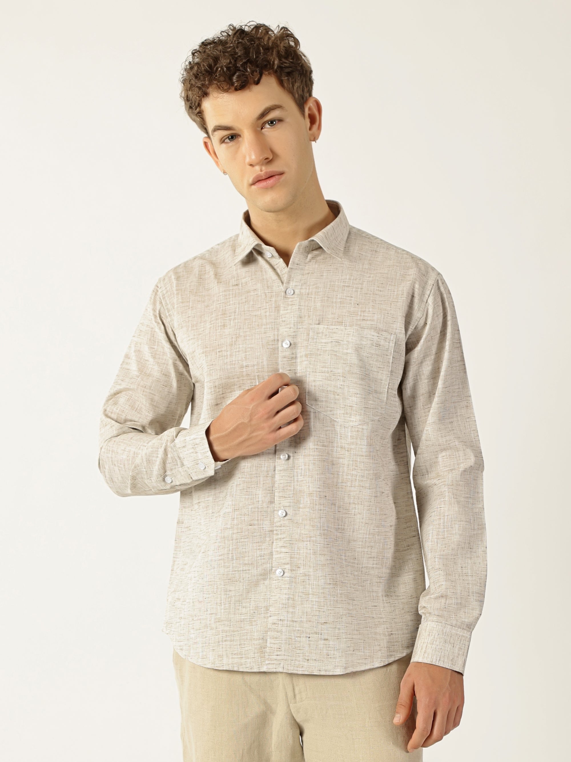 Linen Khadi Light Fawn Colour Men’s Shirt