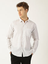 Linen Vertical Small Stripe White With Green Men’s Shirt