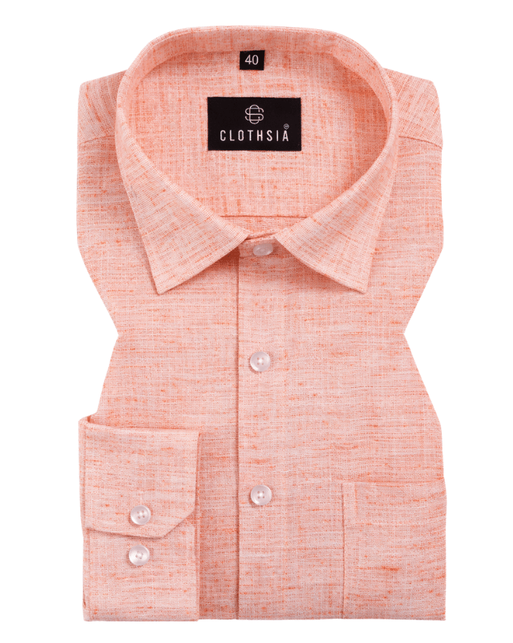 Classic Linen Peach Orange Colour Men's Shirt