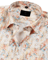 Giza Cotton Print Sky Blue Peach Orange Men Shirts