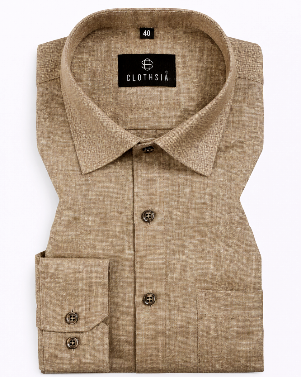 Formal Linen Chiku Fawn Colour Men Shirts