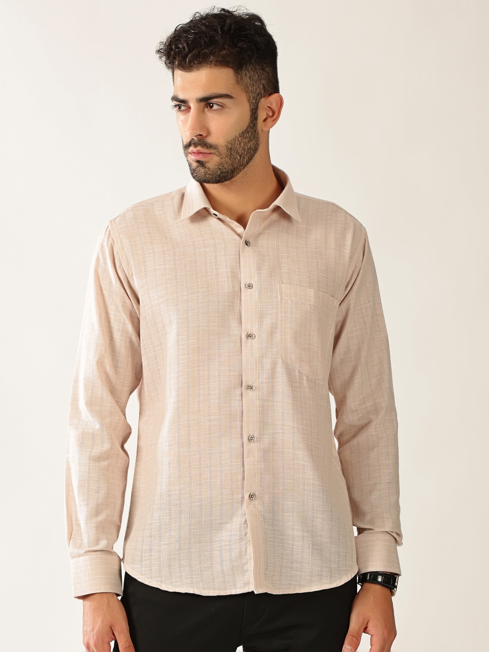 Linen Cotton Formal Stripe Peach Colour Men’s Shirt