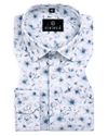 Giza Cotton Flower Print White Blue Colour Men Shirt