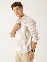Vertical Stripe White With Beige Colour Men’s Shirt