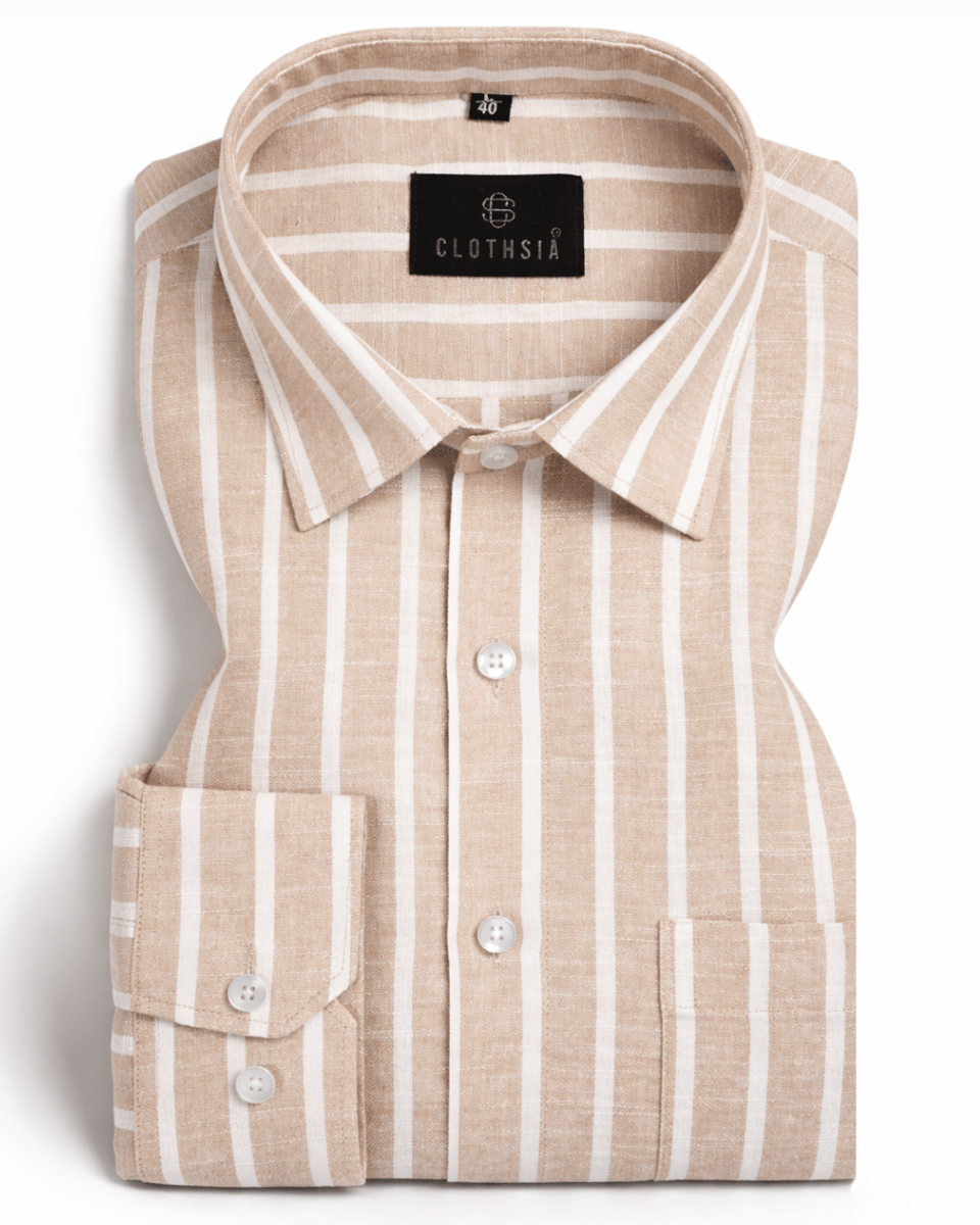 Vertical Strips Cream Bege Colur Men Shirts