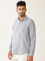 Cotton Small Stripe Blue With White Men’s Shirt