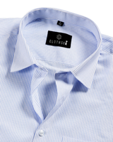 Cotton Small Stripe White With Blue Men Shirt