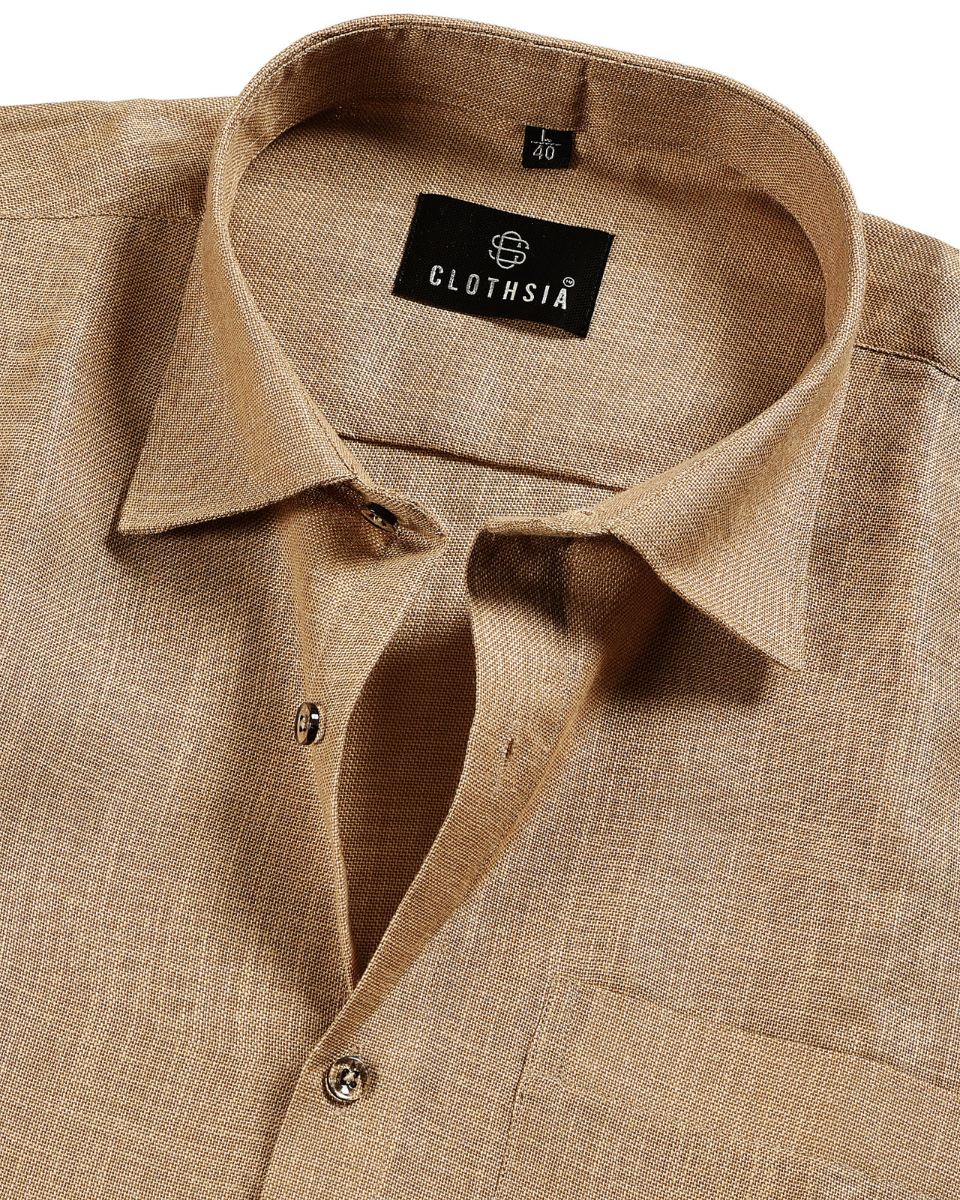 Formal Linen Chiku Fawn Colour Men Shirts