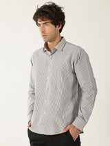 Cotton Small Stripe Brown With White Men’s Shirt
