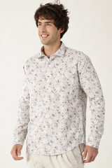 Giza Cotton Leaf Print White With Brown Black Mix Men’s Shirt
