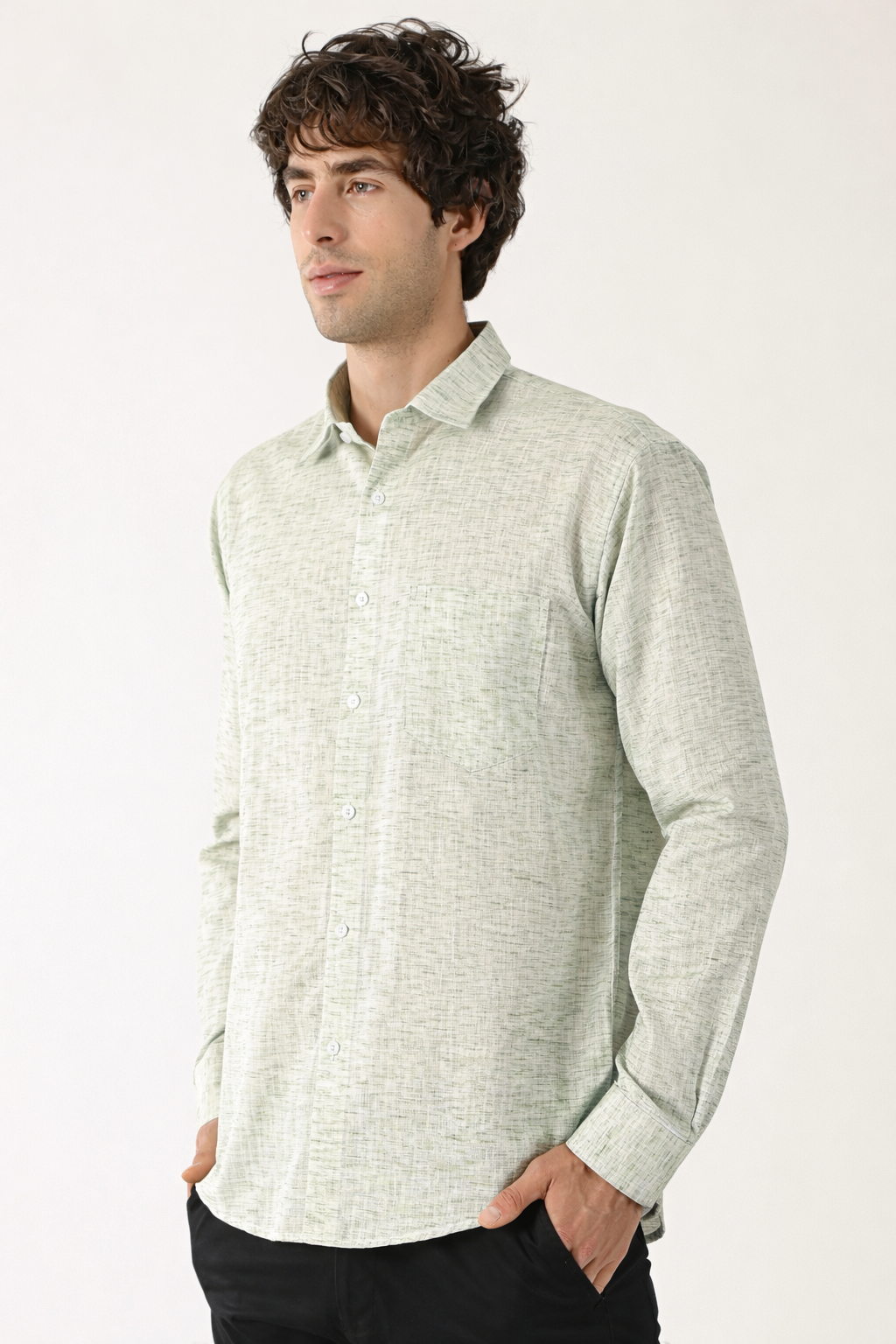 Linen Light Khadi Pastel Green Men’s Shirt