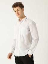 Linen Vertical Small Stripe White With Green Men’s Shirt