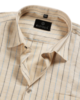 Casual Stripe Light Khaki Black Men Shirt