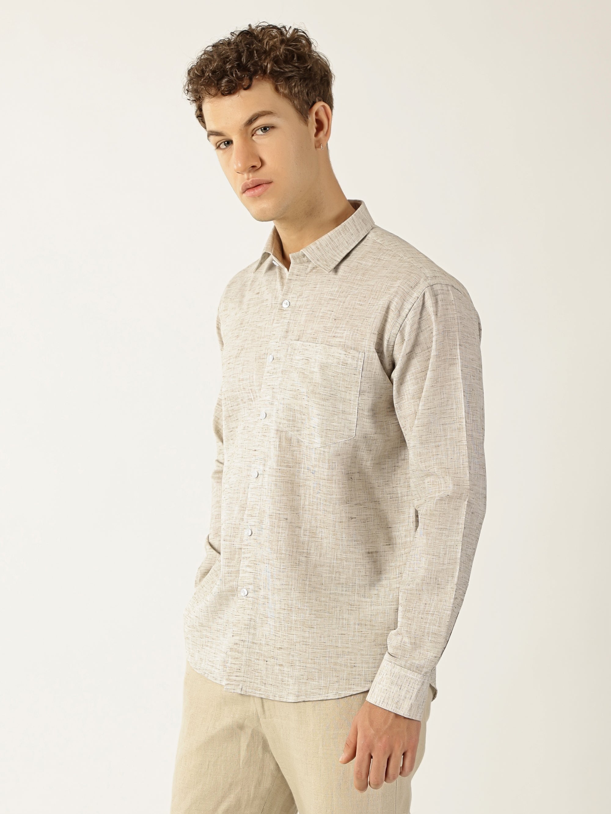 Linen Khadi Light Fawn Colour Men’s Shirt