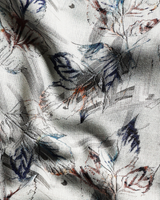 Giza Cotton Leaf Sketch Print White With Navy Blue Men Shirt