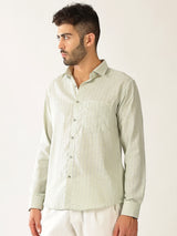 Linen Cotton Formal Stripe Pastel Green Men’s Shirt