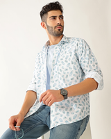 Linen White with Rama Green Print Shirt for Men