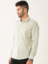 Linen Vertical Small Stripe Green With White Men’s Shirt