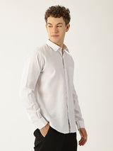 Linen Vertical Small Stripe White With Green Men’s Shirt