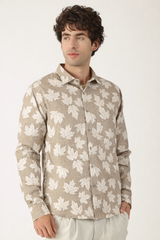 Botanical Leaf Print Cream With Fawn Colour Men’s Shirt