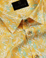 Giza Cotton Print Yellow & Sky Blue Mix Men Shirts