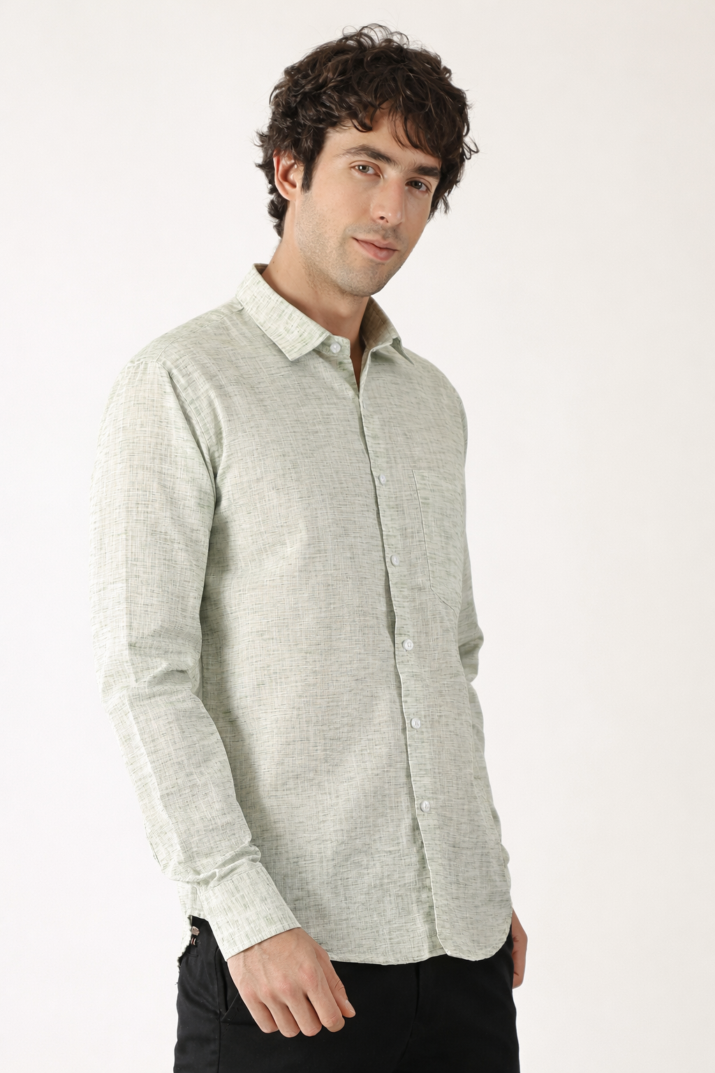 Linen Light Khadi Pastel Green Men’s Shirt