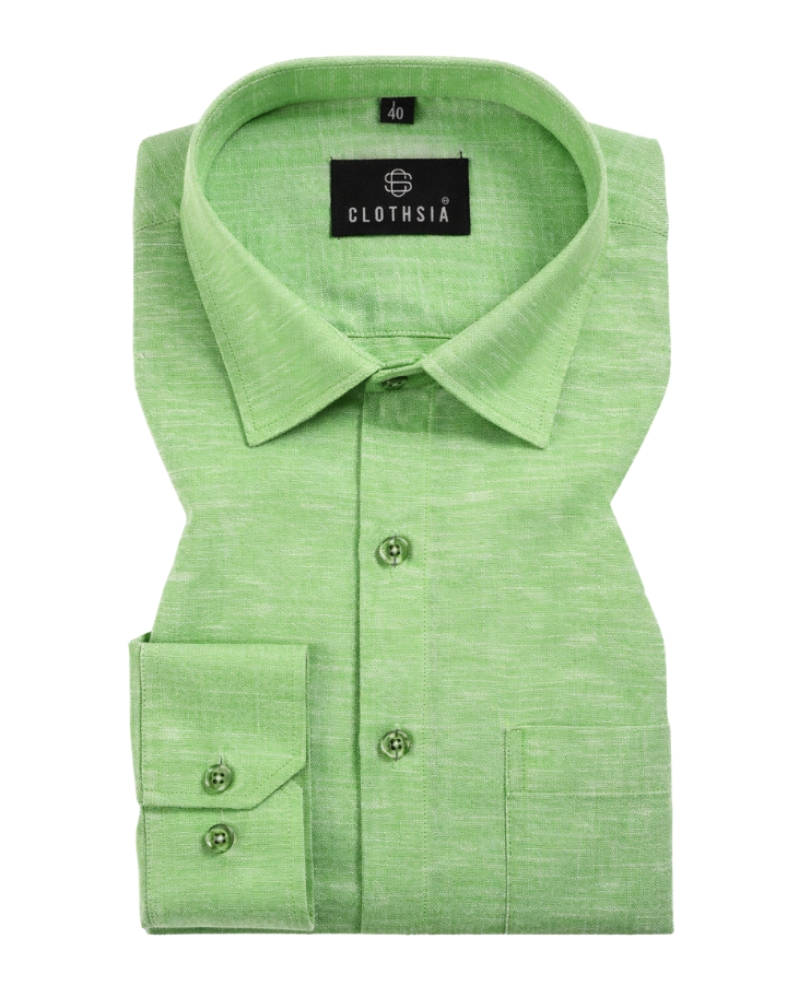 Classic Linen Parrot Green Men Shirt