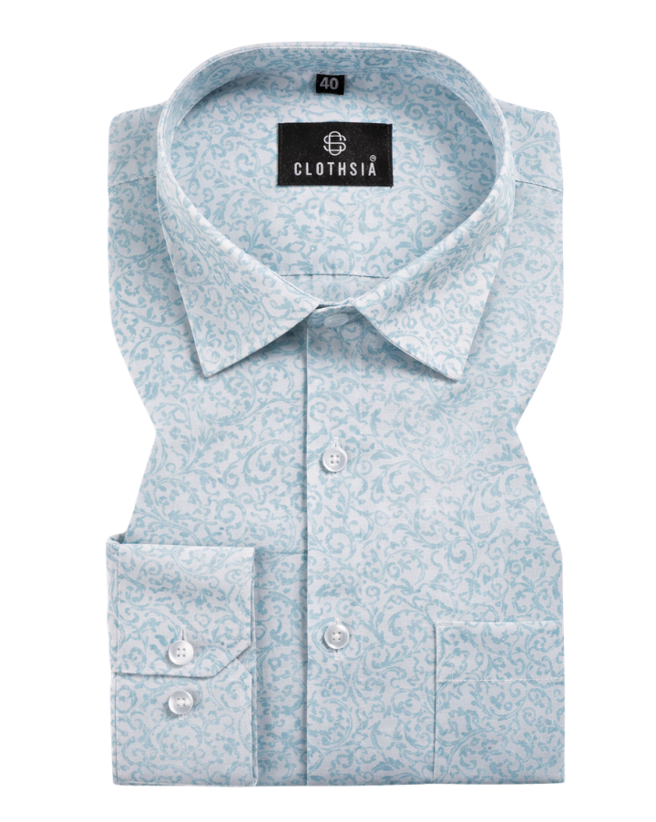 Giza Cotton Heritage Print Sky With White Mix Men Shirt