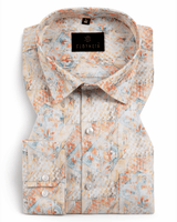 Giza Cotton Print Sky Blue Peach Orange Men Shirts