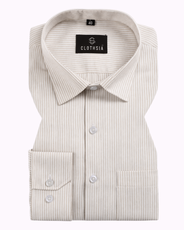 Cotton Small Stripe White With Lavender Colour Men Shirts