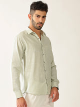 Linen Cotton Formal Stripe Pastel Green Men’s Shirt