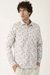 Giza Cotton Leaf Print White With Brown Black Mix Men’s Shirt