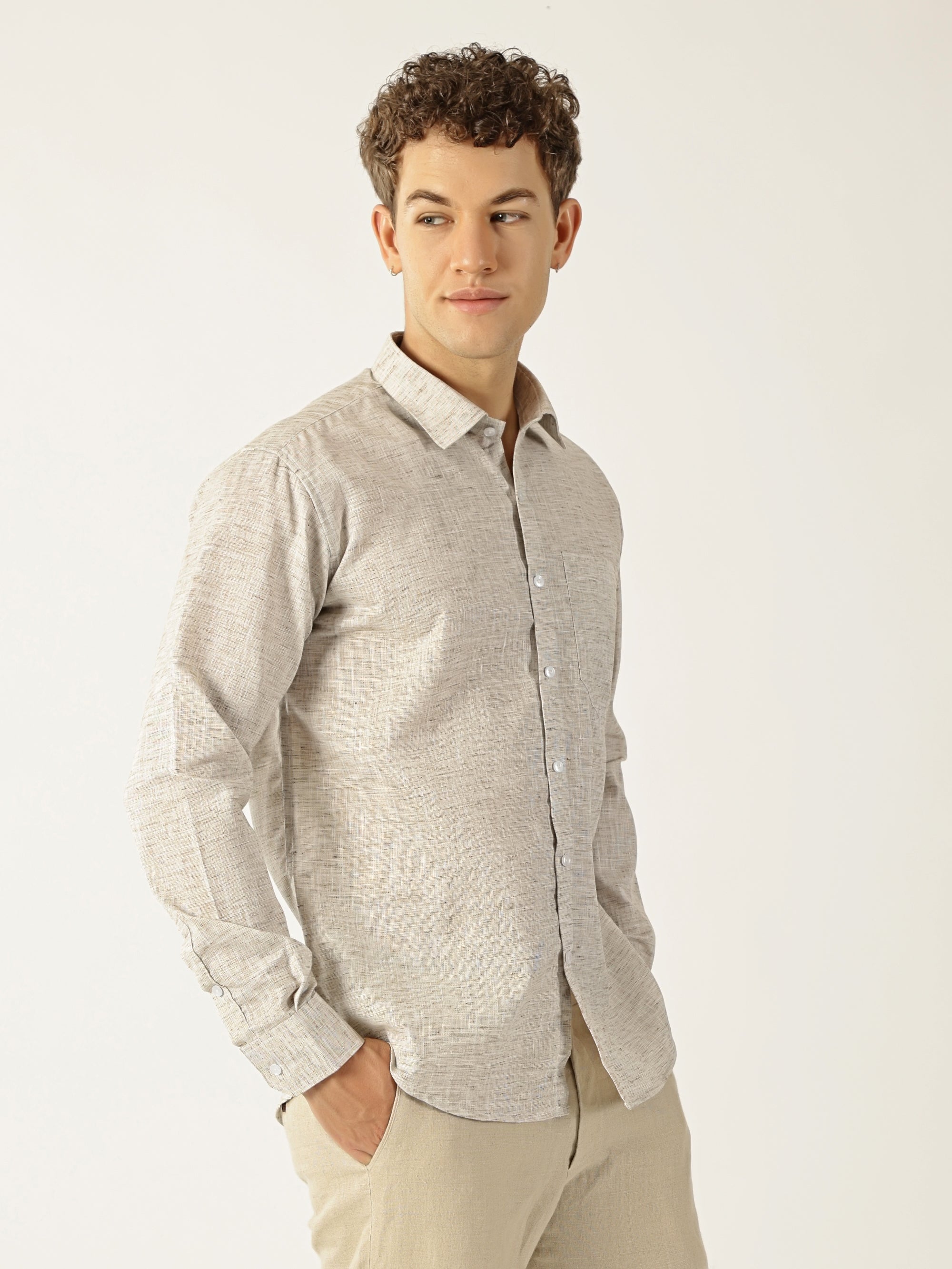 Linen Khadi Light Fawn Colour Men’s Shirt