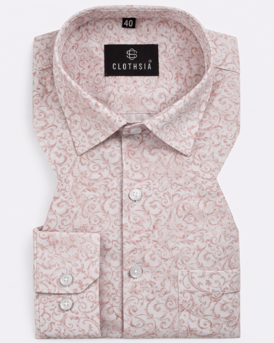 Giza Cotton Floral Print Light Pink Colour Men Shirts